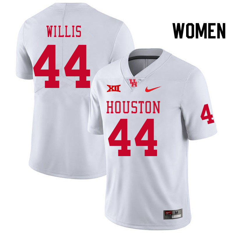Women #44 Aaron Willis Houston Cougars Big 12 XII College Football Jerseys Stitched-White
